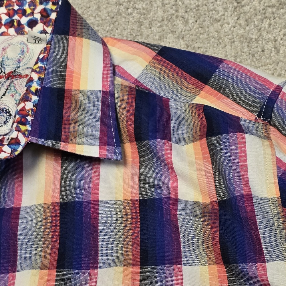 Robert Graham Bright Plaid Hypnotic Swirl Shirt Multicolor Contrast Flip Cuff XL - Picture 3 of 9